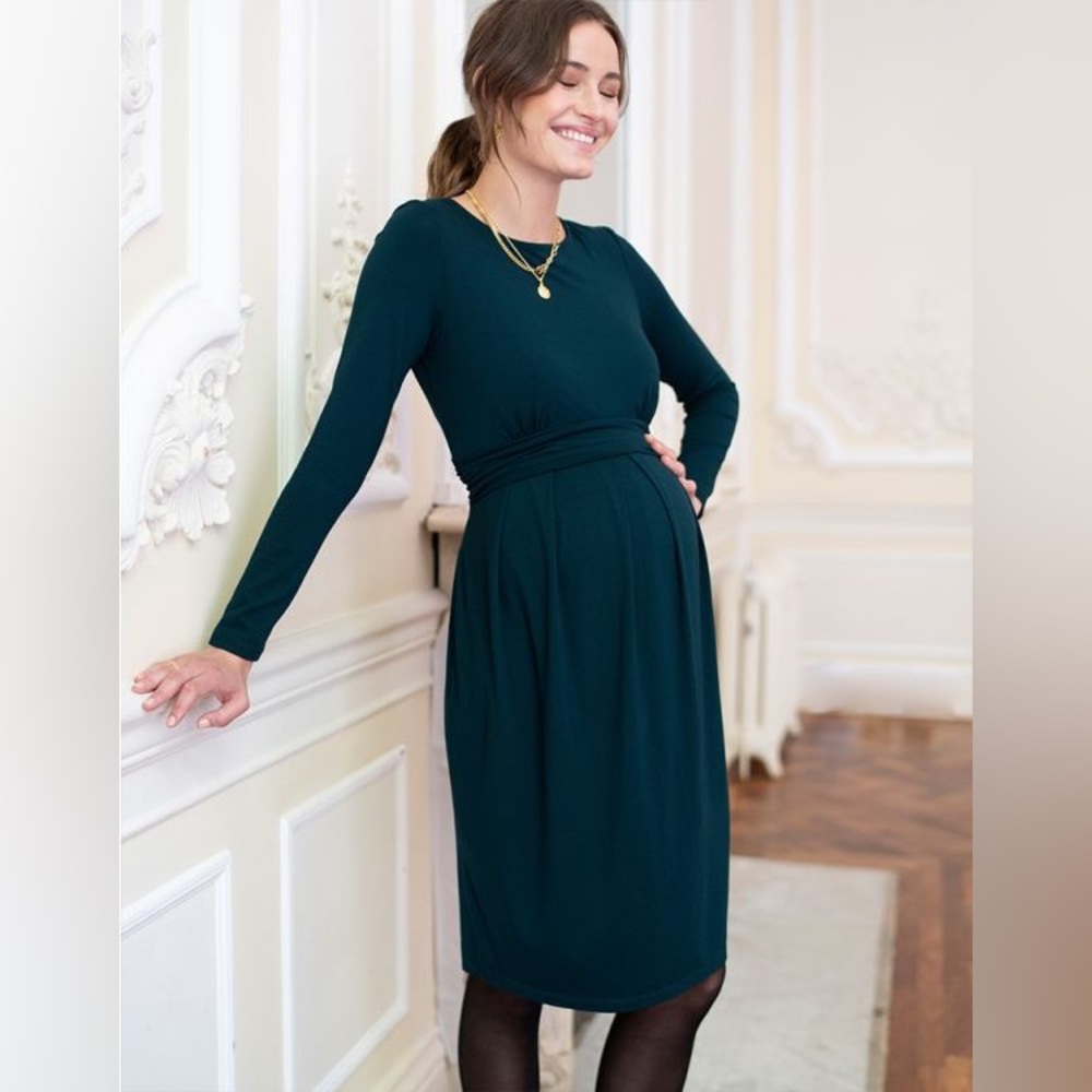 Seraphine Maternity nursing emerald green long sleeve dress